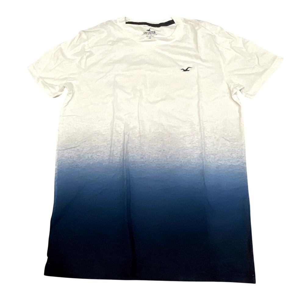 Hollister T Shirt Men XS White Blue Cotton Ombre Casual